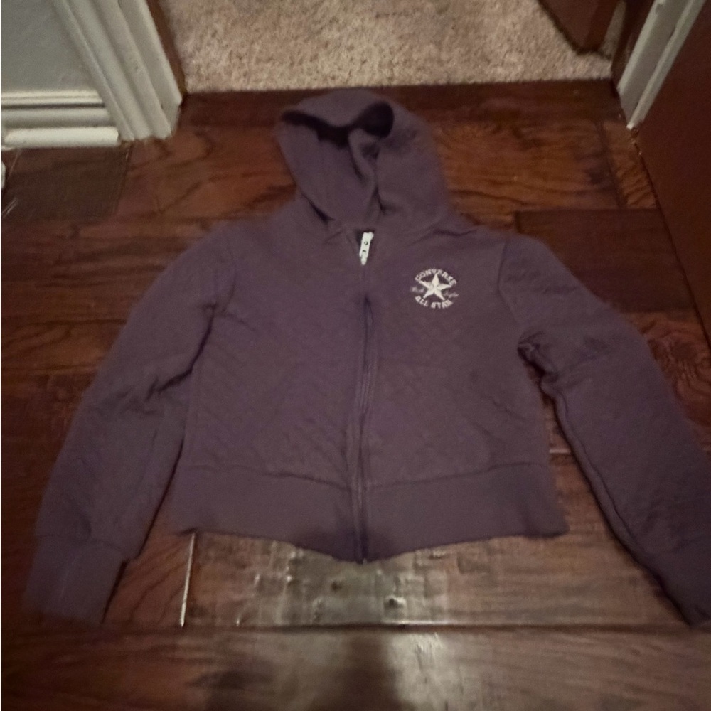 Converse Girls' Quilted Zip Hoodie in Grey - Picture 4 of 5